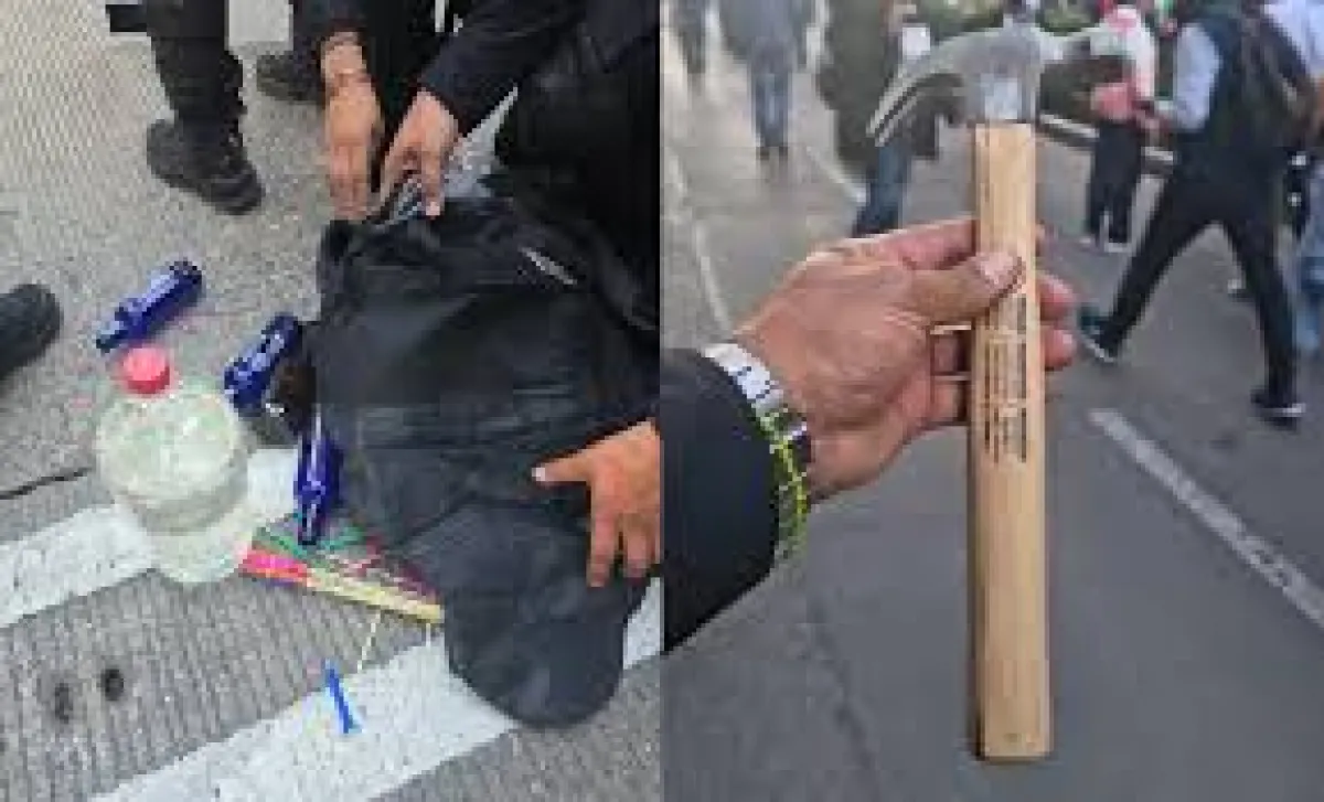 Marcha pro Palestina en CDMX concluye con saldo blanco; decomisan objetos a encapuchados